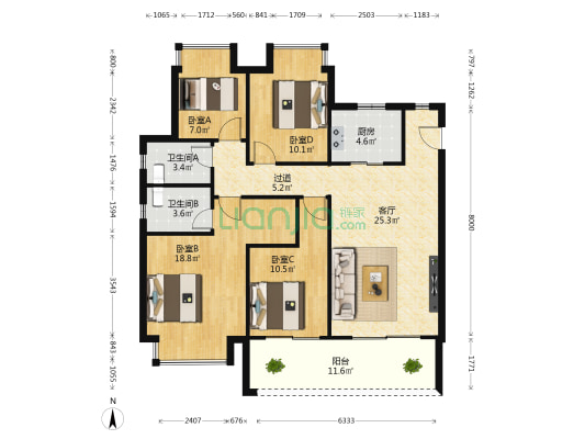 华润青山湖万象汇 4室1厅2卫 129平方