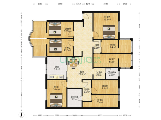 爱家特区 8室1厅2卫 152平方