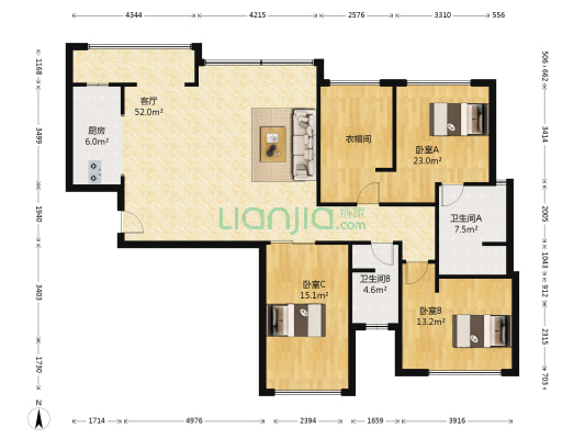 建发鹭洲国际 3室1厅2卫 127平方