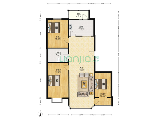盛世闲庭 3室1厅1卫 157平方