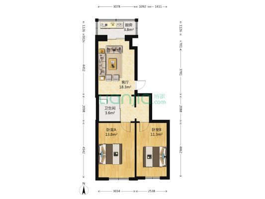 鑫旺小区 2室1厅1卫 70平方