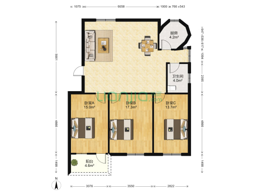 祥龙商住楼 3室1厅1卫 120平方