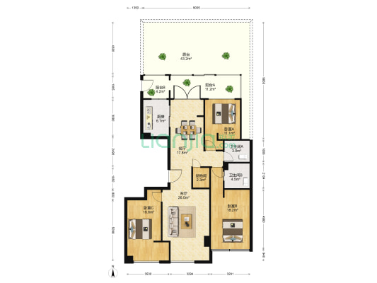 东厦运河花园 3室2厅2卫 146平方