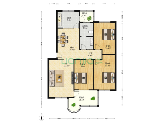 塔湾八组文博路西住宅小区 3室2厅1卫 135平方