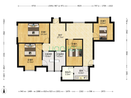 望族家园 4室1厅2卫 120平方