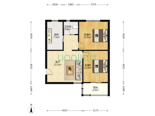 山湖苑东区 2室1厅1卫 75平方
