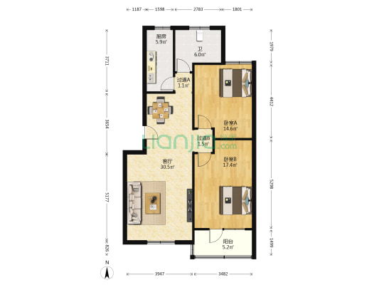 广天怡园 2室1厅1卫 102平方