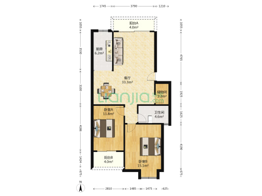 桂花城 2室1厅1卫 96平方
