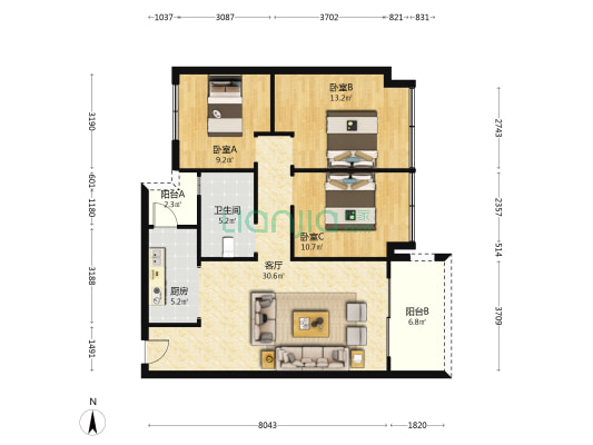 玲珑庭 3室1厅1卫 99平方