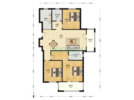 九龙熙岸花苑 3室1厅2卫 135平方