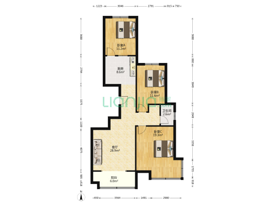 新城嘉苑E区 3室1厅1卫 118平方
