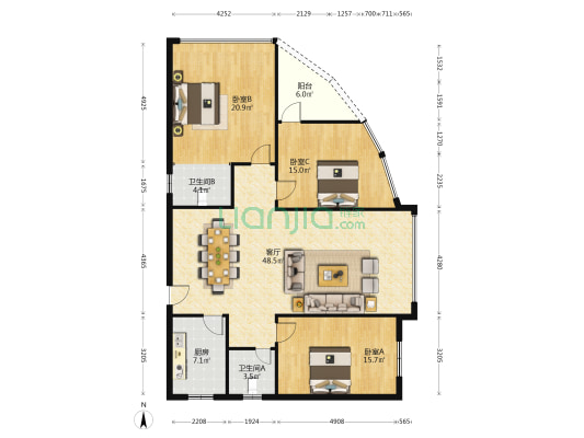 怡景苑小区 3室1厅2卫 146平方