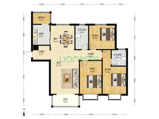 宜家花园 3室2厅2卫 148平方
