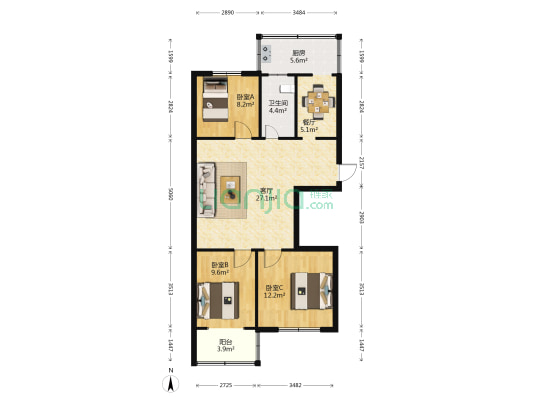 水西关南街29号 3室2厅1卫 90平方