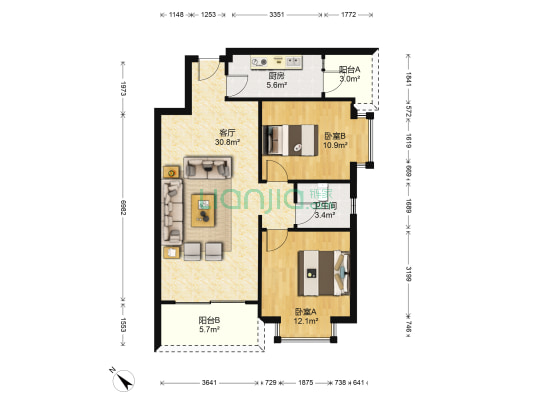 青龙乾院B区 2室1厅1卫 79平方