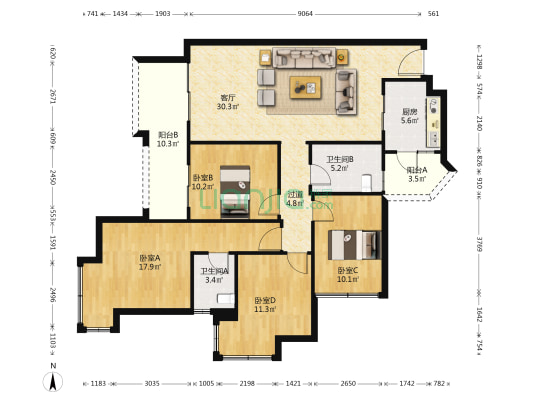 北滨路 全江景房 未入住过 随时看房 正规大四房-户型图