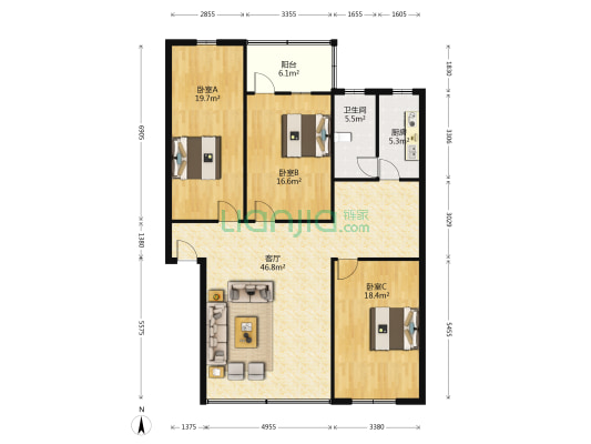 带湖路58号 3室1厅1卫 116平方