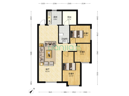 瑞达佳苑•理想家 3室1厅1卫 97平方