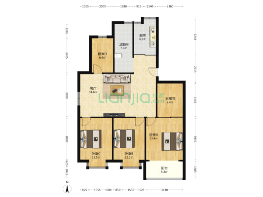 文教花园 4室1厅1卫 119平方