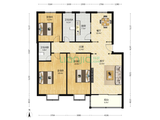 沭滨小区 3室2厅2卫 138平方