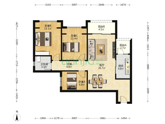 荣盛观云郡云悦组团 3室1厅1卫 99平方