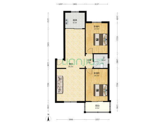 凤东里康佳楼 2室1厅1卫 99平方