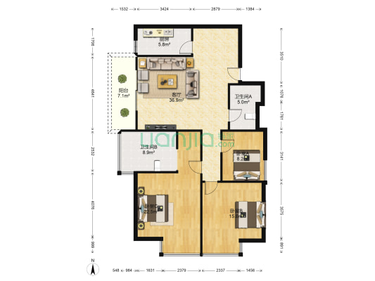鑫世界 3室1厅2卫 143平方