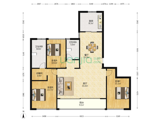 滨江中梁鹿城壹号 3室2厅2卫 172平方