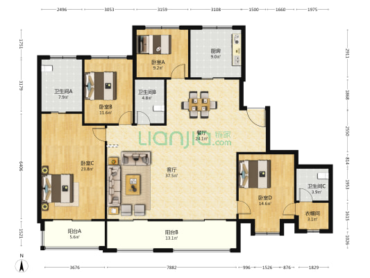江皓府 4室2厅3卫 211平方