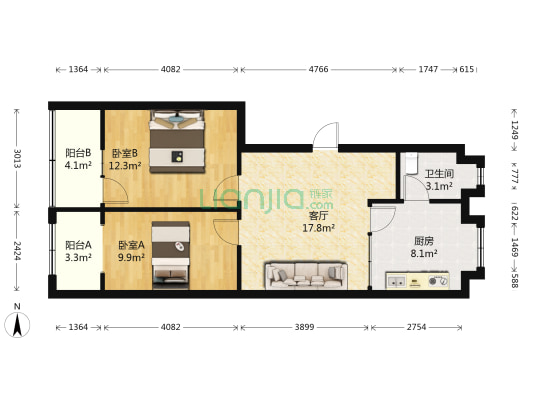 兴隆街19号院 2室1厅1卫 74平方