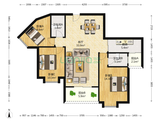 南湖花园(惠城) 3室1厅2卫 118平方