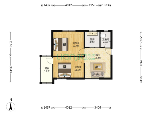 平安里 2室1厅1卫 59平方