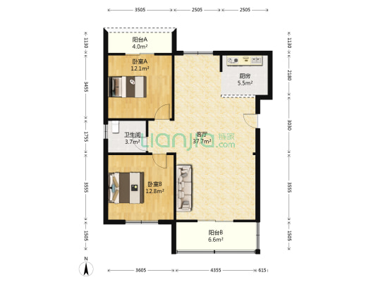 汇丰家园 2室1厅1卫 95平方
