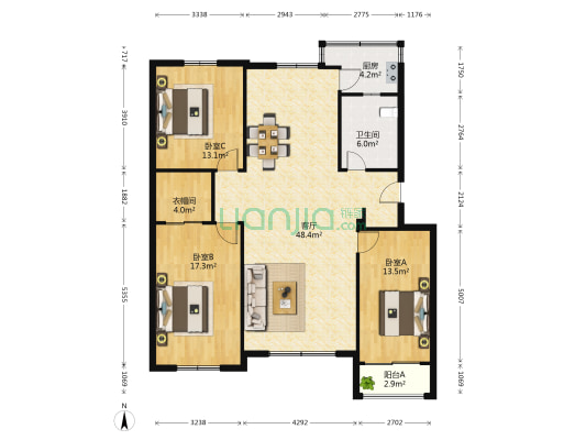 悦华园 3室1厅1卫 142平方