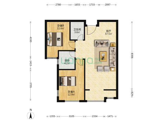 国宅华园 2室1厅1卫 94平方