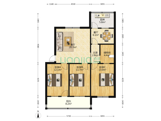 民声巷146号 3室2厅0卫 95平方