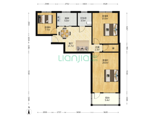 邮电新村 3室1厅1卫 83平方