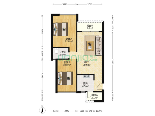钻石公馆 2室1厅1卫 72平方