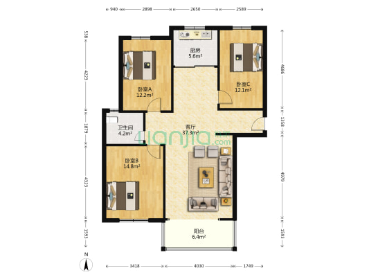 禧徕乐国际公馆 3室1厅1卫 140平方