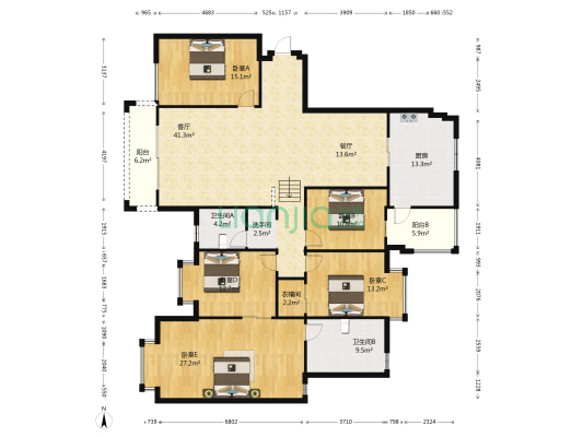 世纪城华春苑 5室2厅3卫 209平方
