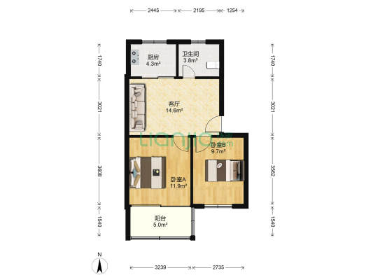 后河小区 2室1厅1卫 54平方