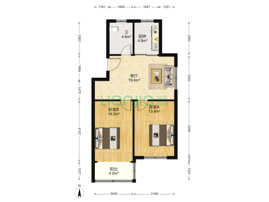 西苑二村(南) 2室1厅1卫 76平方