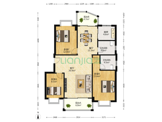怡和园小区 3室2厅2卫 131平方