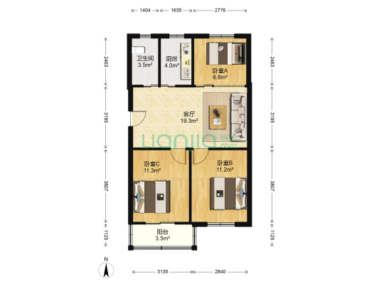 白水坝一村 3室1厅1卫 77平方