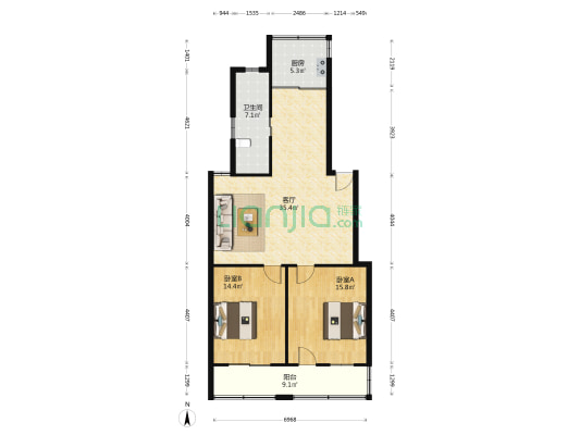 前进小区 2室1厅1卫 102平方