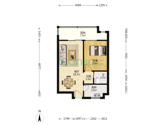 凯德汇豪天下南区 1室1厅1卫 62平方