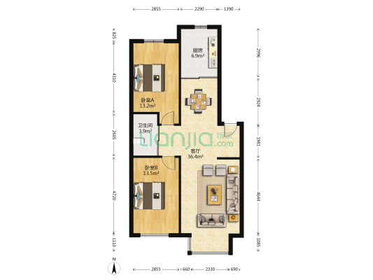 富城春天 2室1厅1卫 92平方