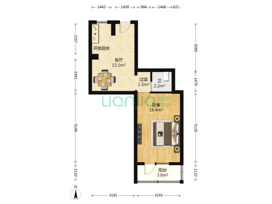 增光路16号院 1室1厅1卫 50平方