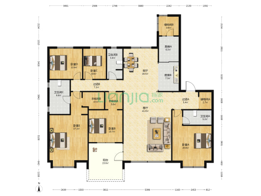 碧桂园天玺 5室2厅3卫 276平方