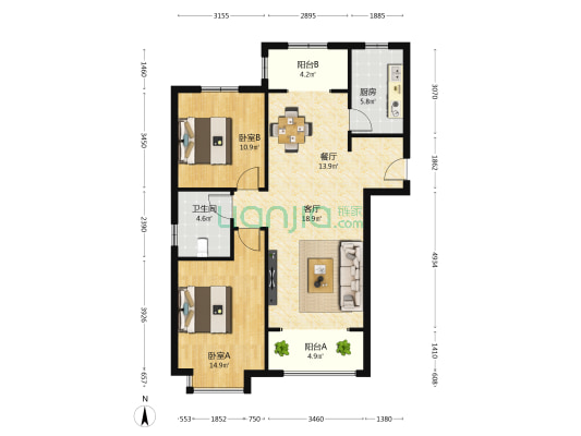 瑞达秀居 2室2厅1卫 109平方